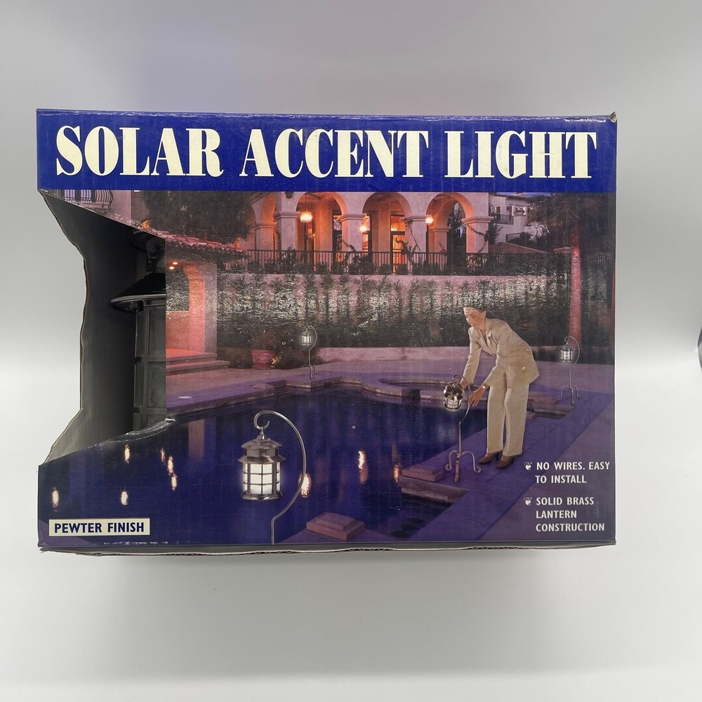 International Development Corp Solar Accent Light Solid Brass Lantern Pewter Fin